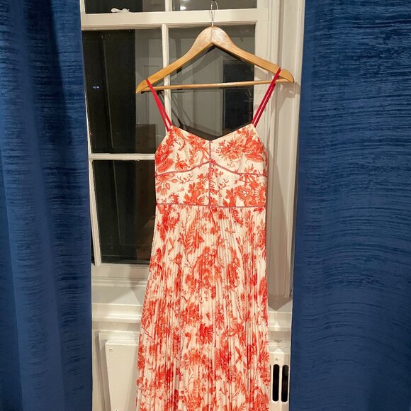 Club Monaco Red White Toile Pleated Dress (Size 00) - Picture 1 of 5